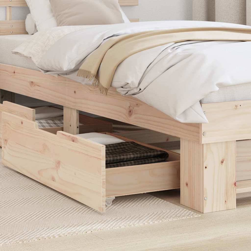 vidaXL Bed Frame with Headboard Natural 90 x 200 cm Solid Pine Wood