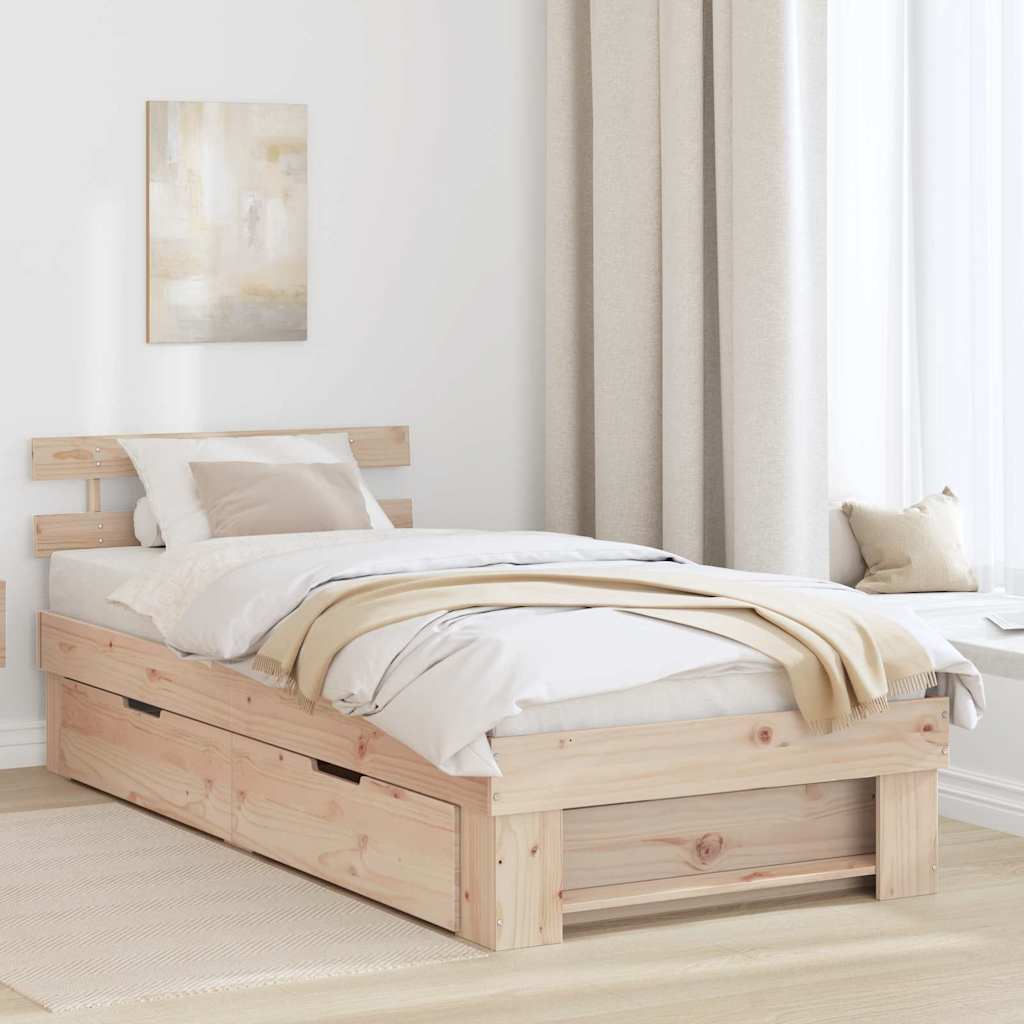 vidaXL Bed Frame with Headboard Natural 90 x 200 cm Solid Pine Wood