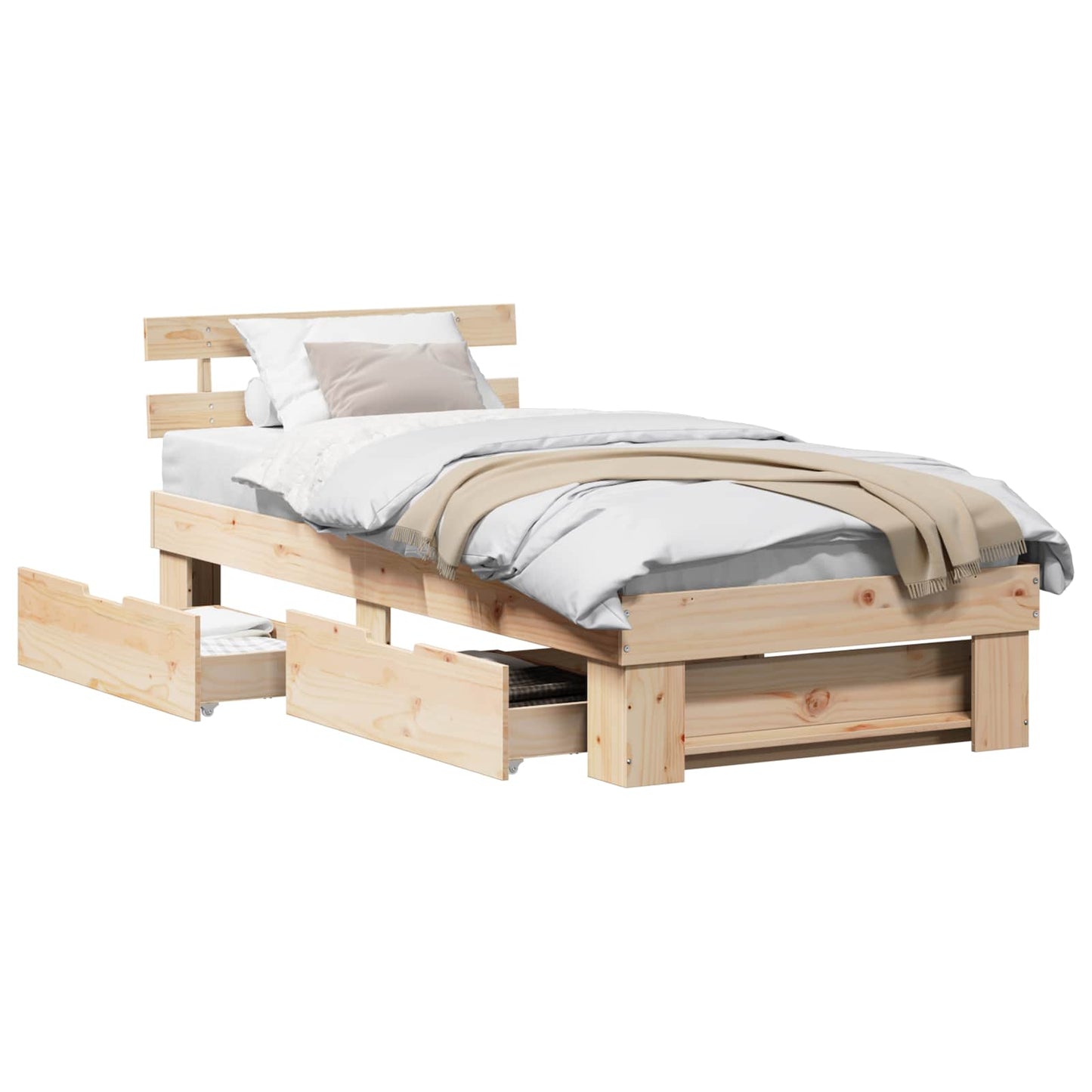 vidaXL Bed Frame with Headboard Natural 90 x 200 cm Solid Pine Wood