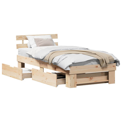vidaXL Bed Frame with Headboard Natural 90 x 200 cm Solid Pine Wood