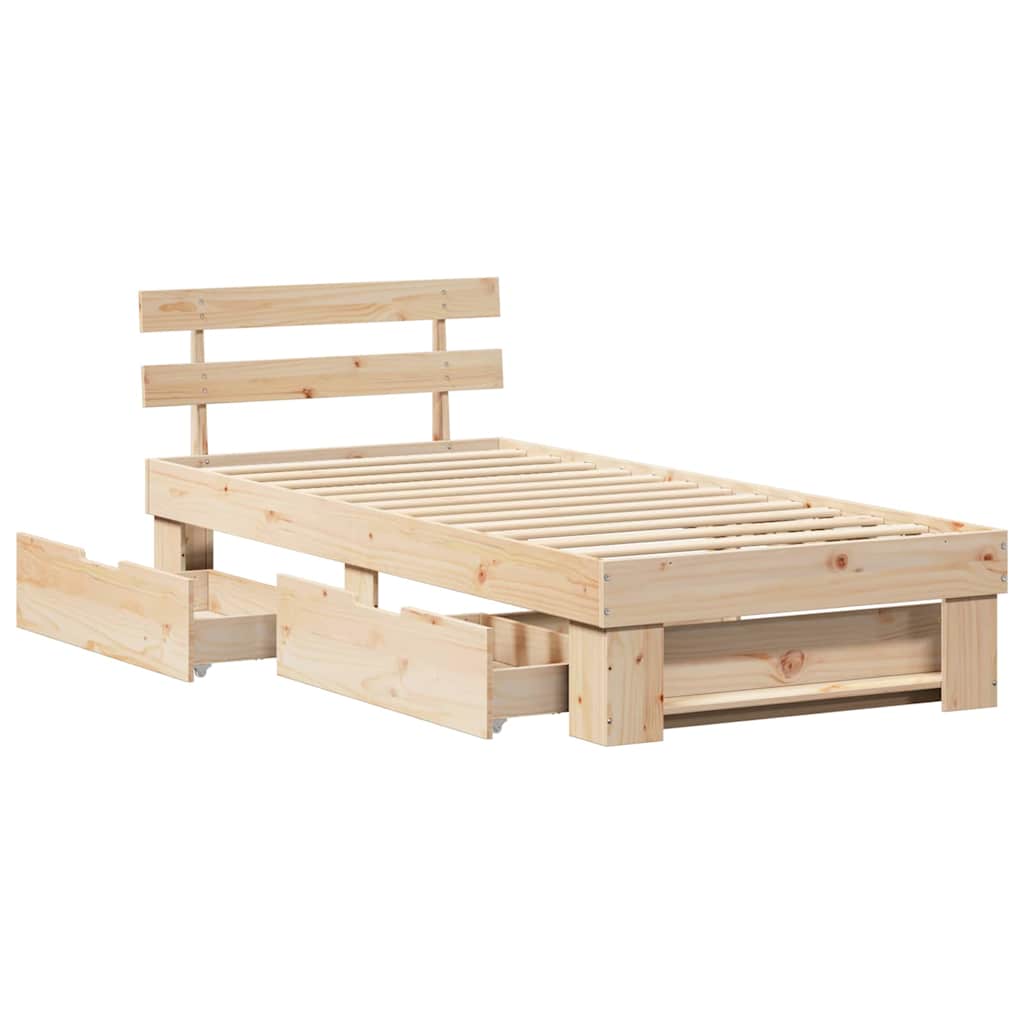 vidaXL Bed Frame with Headboard Natural 90 x 200 cm Solid Pine Wood