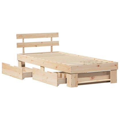 vidaXL Bed Frame with Headboard Natural 90 x 200 cm Solid Pine Wood