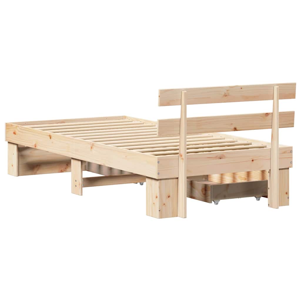 vidaXL Bed Frame with Headboard Natural 90 x 200 cm Solid Pine Wood