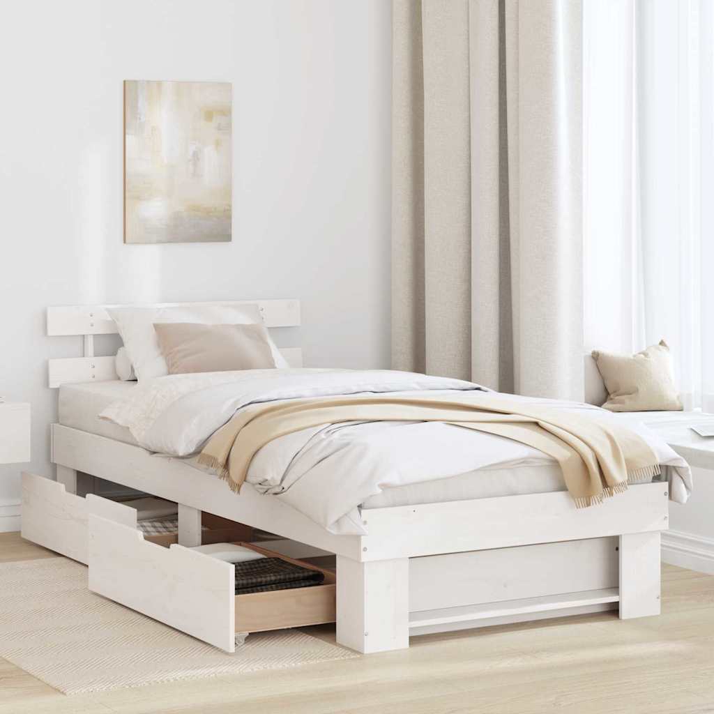 vidaXL Bed Frame with Headboard White 90 x 200 cm Solid Pine Wood