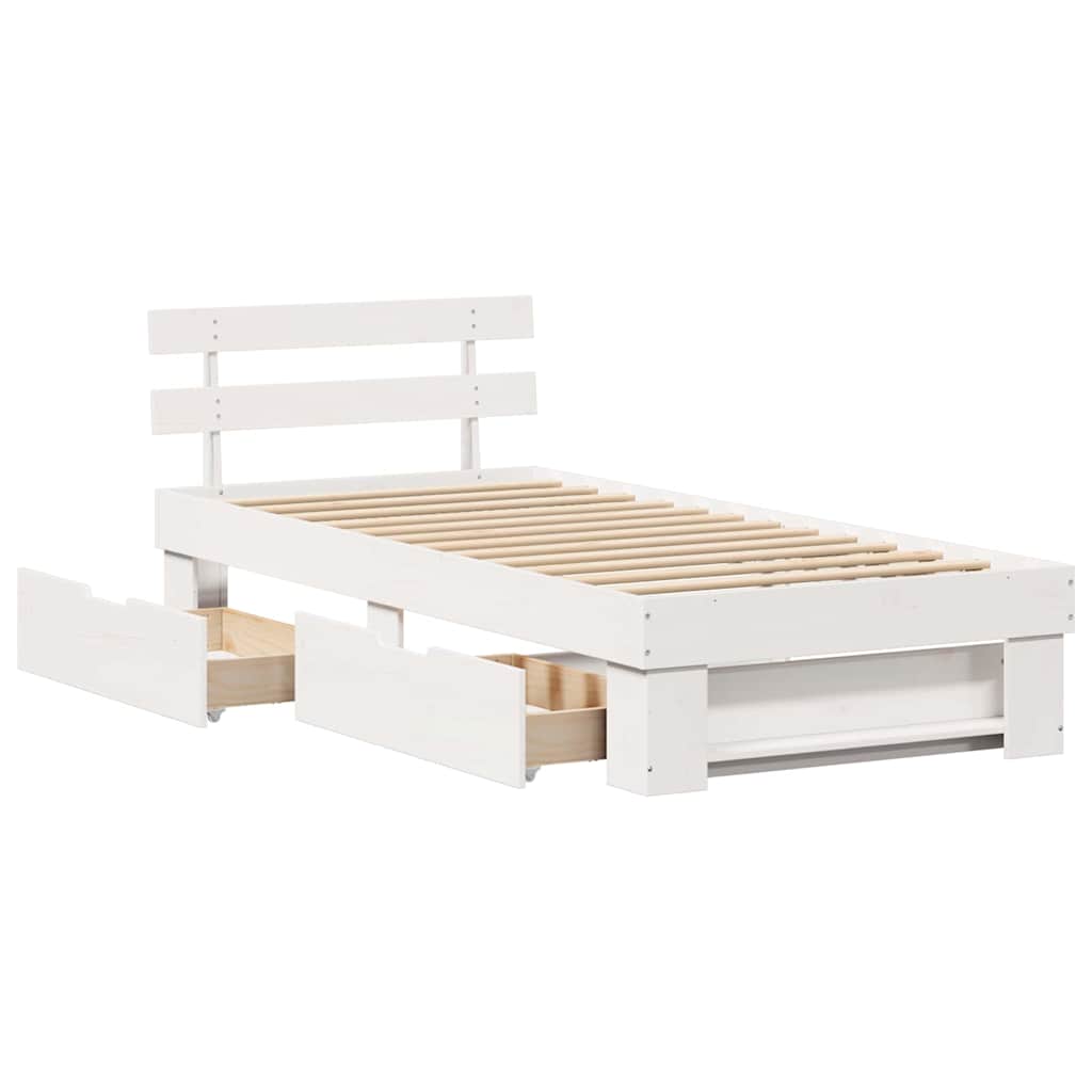 vidaXL Bed Frame with Headboard White 90 x 200 cm Solid Pine Wood