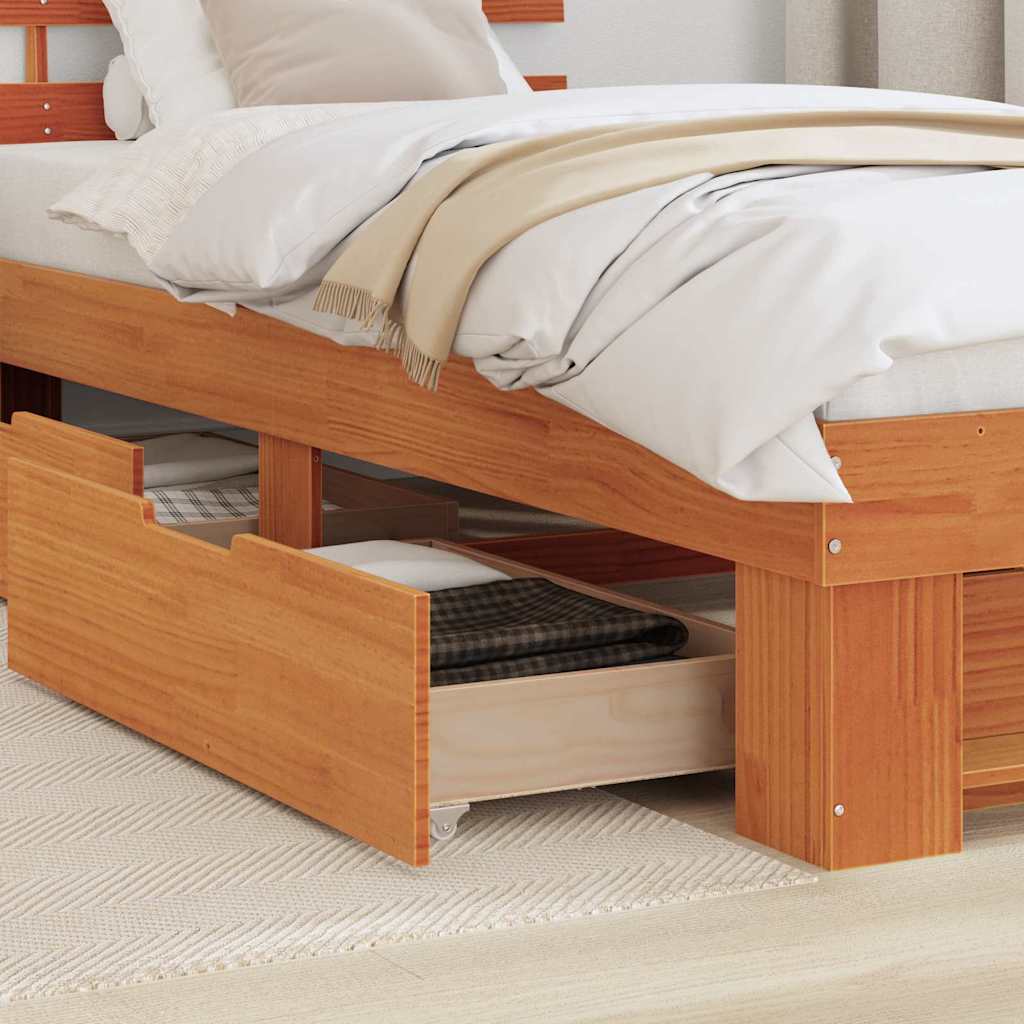 vidaXL Bed Frame with Headboard Wax Brown 90 x 200 cm Solid Pine Wood