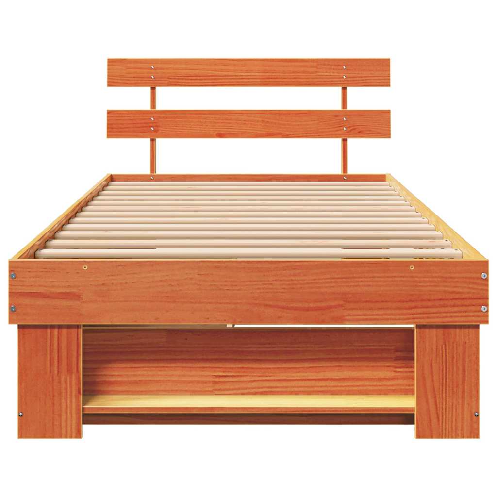 vidaXL Bed Frame with Headboard Wax Brown 90 x 200 cm Solid Pine Wood