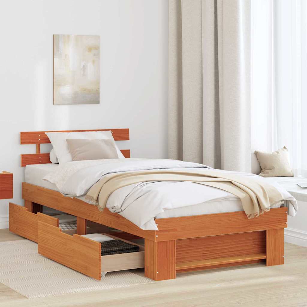 vidaXL Bed Frame with Headboard Wax Brown 80 x 200 cm Solid Pine Wood