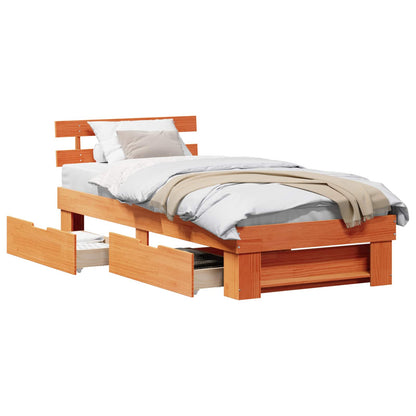 vidaXL Bed Frame with Headboard Wax Brown 75 x 190 cm Solid Pine Wood
