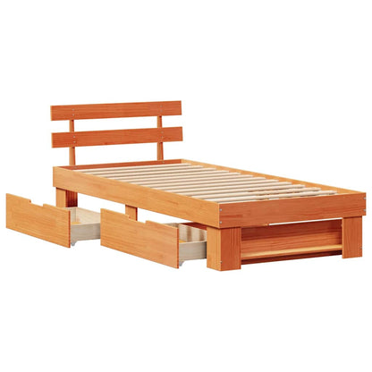 vidaXL Bed Frame with Headboard Wax Brown 75 x 190 cm Solid Pine Wood