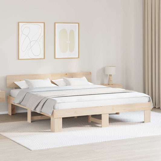 vidaXL Bed Frame with Headboard Natural 180 x 200 cm Solid Pine Wood