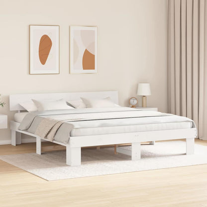 vidaXL Bed Frame with Headboard White 180 x 200 cm Solid Pine Wood