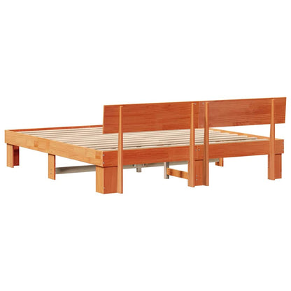 vidaXL Bed Frame with Headboard Wax Brown 180 x 200 cm Solid Pine Wood