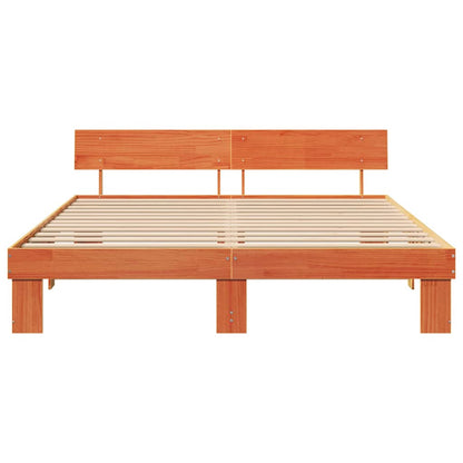 vidaXL Bed Frame with Headboard Wax Brown 180 x 200 cm Solid Pine Wood