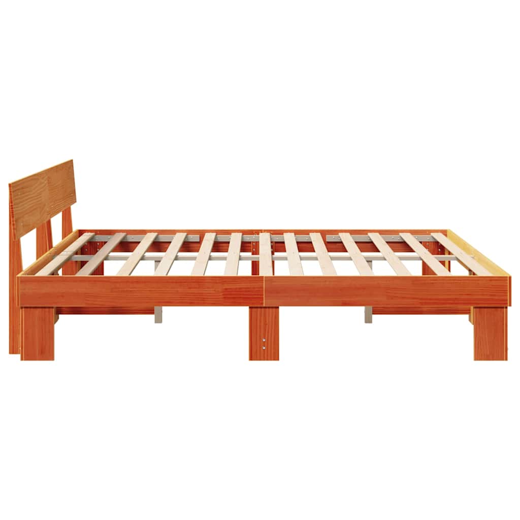 vidaXL Bed Frame with Headboard Wax Brown 180 x 200 cm Solid Pine Wood