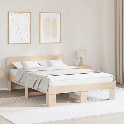 vidaXL Bed Frame with Headboard Natural 160 x 200 cm Solid Pine Wood