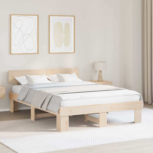 vidaXL Bed Frame with Headboard Natural 160 x 200 cm Solid Pine Wood