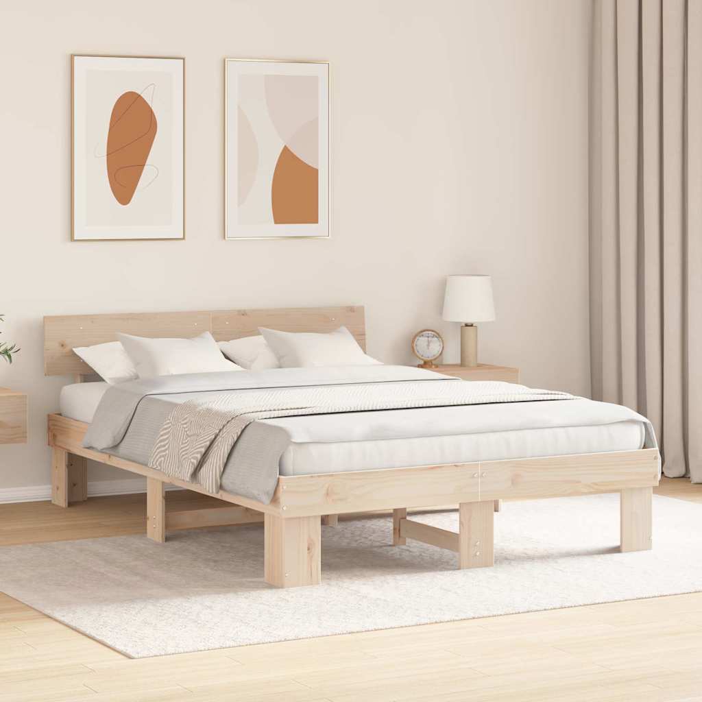 vidaXL Bed Frame with Headboard Natural 160 x 200 cm Solid Pine Wood