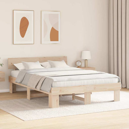 vidaXL Bed Frame with Headboard Natural 160 x 200 cm Solid Pine Wood