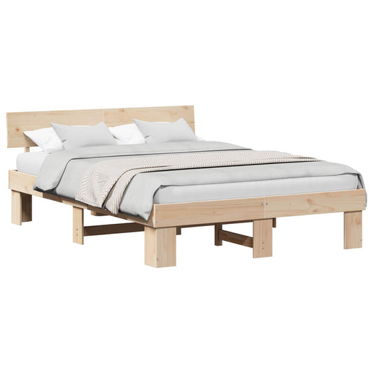 vidaXL Bed Frame with Headboard Natural 160 x 200 cm Solid Pine Wood