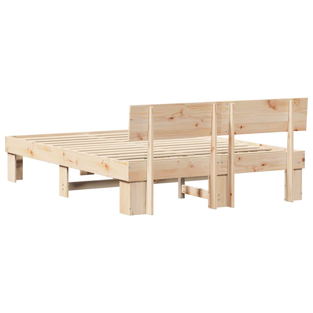 vidaXL Bed Frame with Headboard Natural 160 x 200 cm Solid Pine Wood