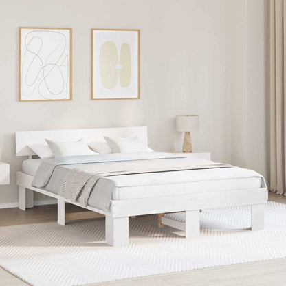 vidaXL Bed Frame with Headboard White 160 x 200 cm Solid Pine Wood