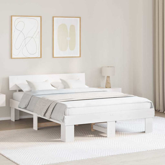 vidaXL Bed Frame with Headboard White 160 x 200 cm Solid Pine Wood