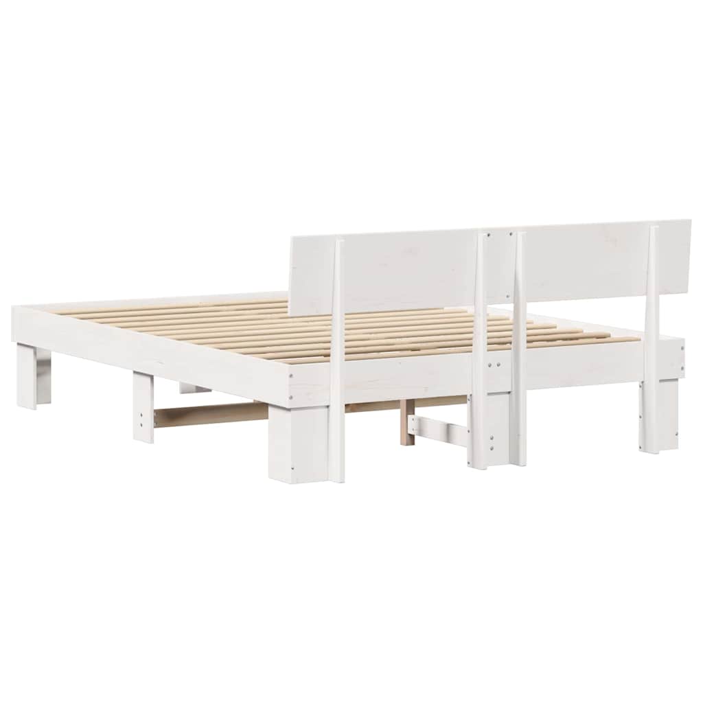 vidaXL Bed Frame with Headboard White 160 x 200 cm Solid Pine Wood
