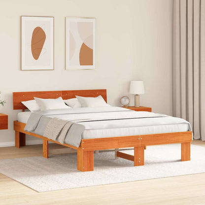 vidaXL Bed Frame with Headboard Wax Brown 160 x 200 cm Solid Pine Wood