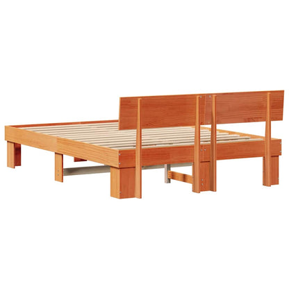 vidaXL Bed Frame with Headboard Wax Brown 160 x 200 cm Solid Pine Wood