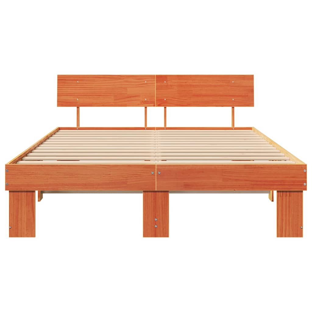 vidaXL Bed Frame with Headboard Wax Brown 160 x 200 cm Solid Pine Wood
