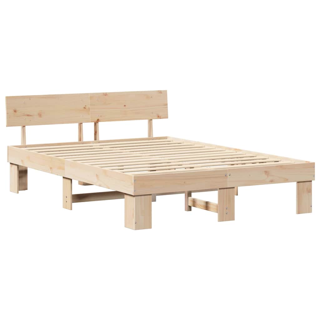 vidaXL Bed Frame with Headboard Natural 150 x 200 cm Solid Pine Wood