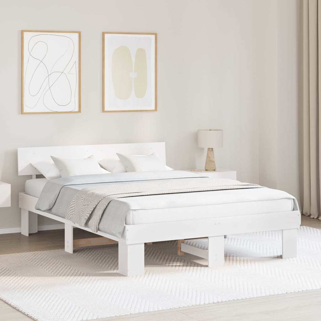 vidaXL Bed Frame with Headboard White 150 x 200 cm Solid Pine Wood