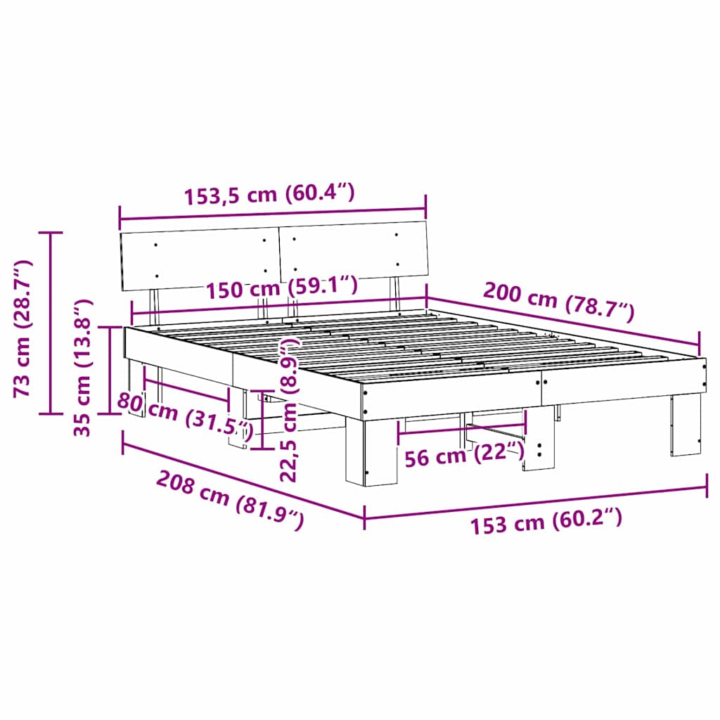 vidaXL Bed Frame with Headboard White 150 x 200 cm Solid Pine Wood