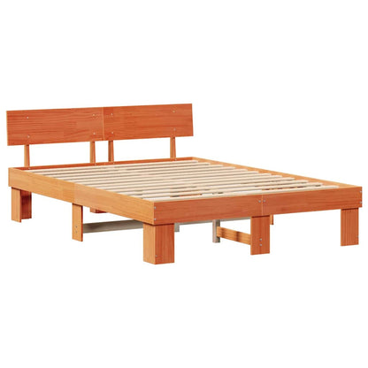 vidaXL Bed Frame with Headboard Wax Brown 150 x 200 cm Solid Pine Wood