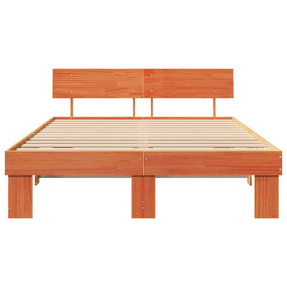 vidaXL Bed Frame with Headboard Wax Brown 150 x 200 cm Solid Pine Wood