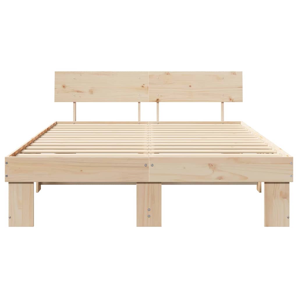 vidaXL Bed Frame with Headboard Natural 140 x 200 cm Solid Pine Wood