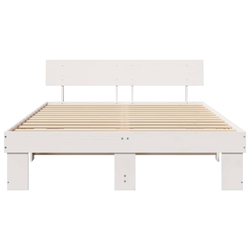 vidaXL Bed Frame with Headboard White 140 x 200 cm Solid Pine Wood