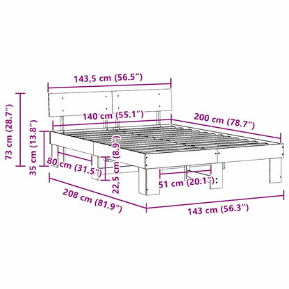 vidaXL Bed Frame with Headboard White 140 x 200 cm Solid Pine Wood