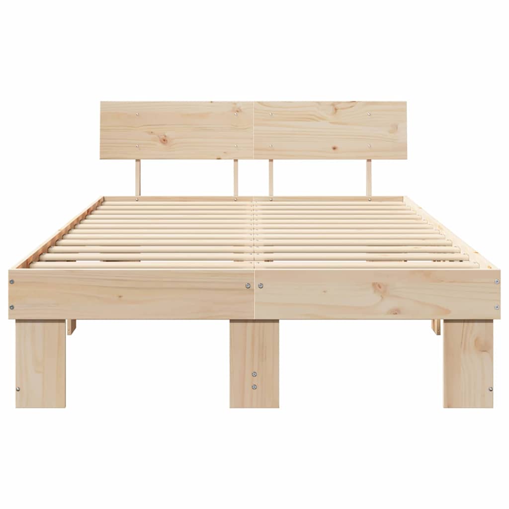 vidaXL Bed Frame with Headboard Natural 120 x 200 cm Solid Pine Wood