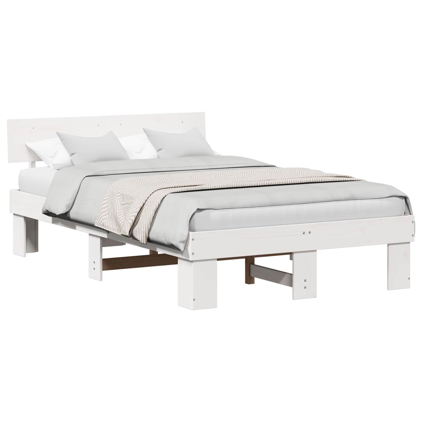 vidaXL Bed Frame with Headboard White 120 x 200 cm Solid Pine Wood