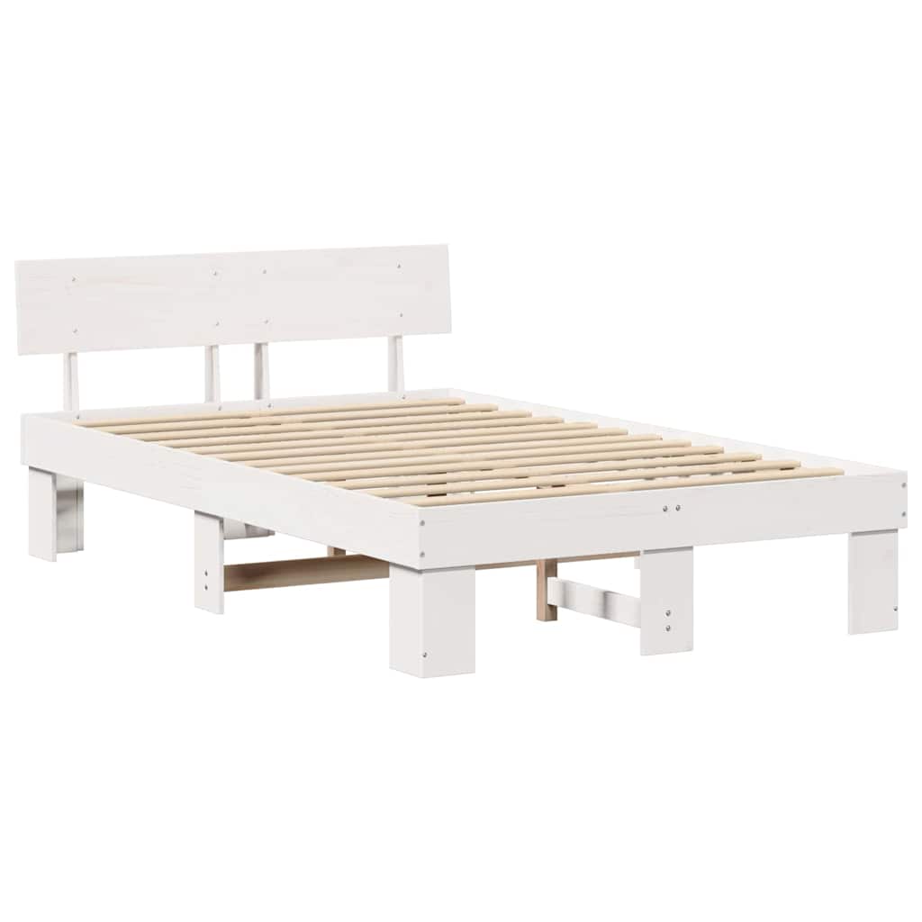 vidaXL Bed Frame with Headboard White 120 x 200 cm Solid Pine Wood