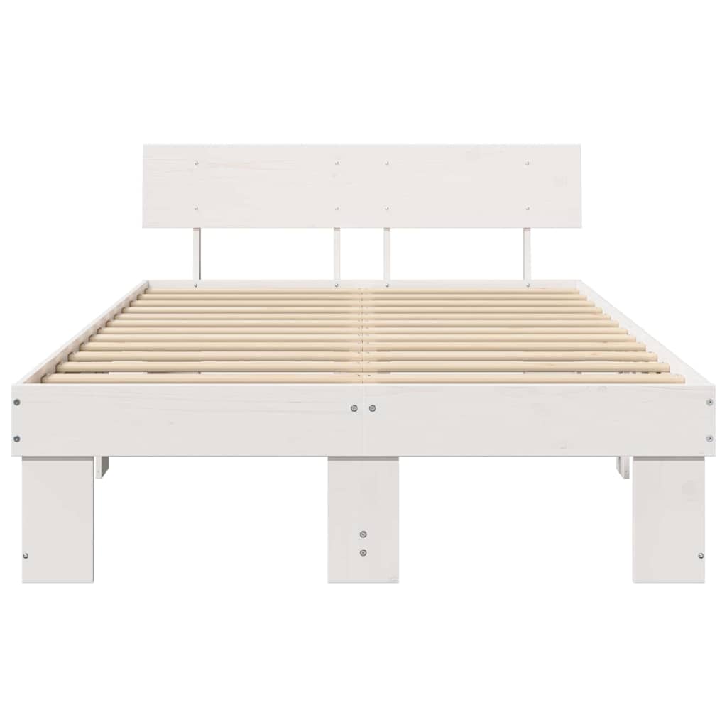 vidaXL Bed Frame with Headboard White 120 x 200 cm Solid Pine Wood