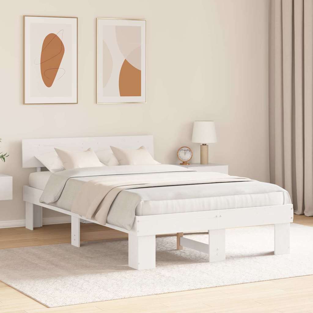 vidaXL Bed Frame with Headboard White 140 x 190 cm Solid Pine Wood