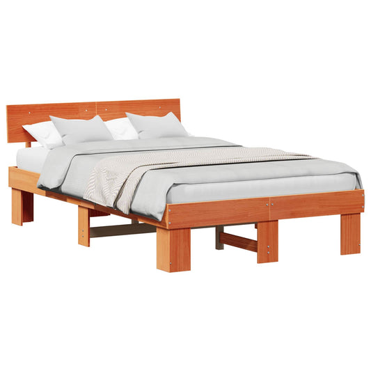 vidaXL Bed Frame with Headboard Wax Brown 140 x 190 cm Solid Pine Wood