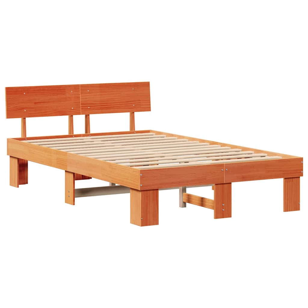 vidaXL Bed Frame with Headboard Wax Brown 140 x 190 cm Solid Pine Wood