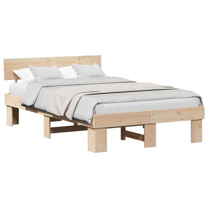 vidaXL Bed Frame with Headboard Natural 135 x 190 cm Solid Pine Wood