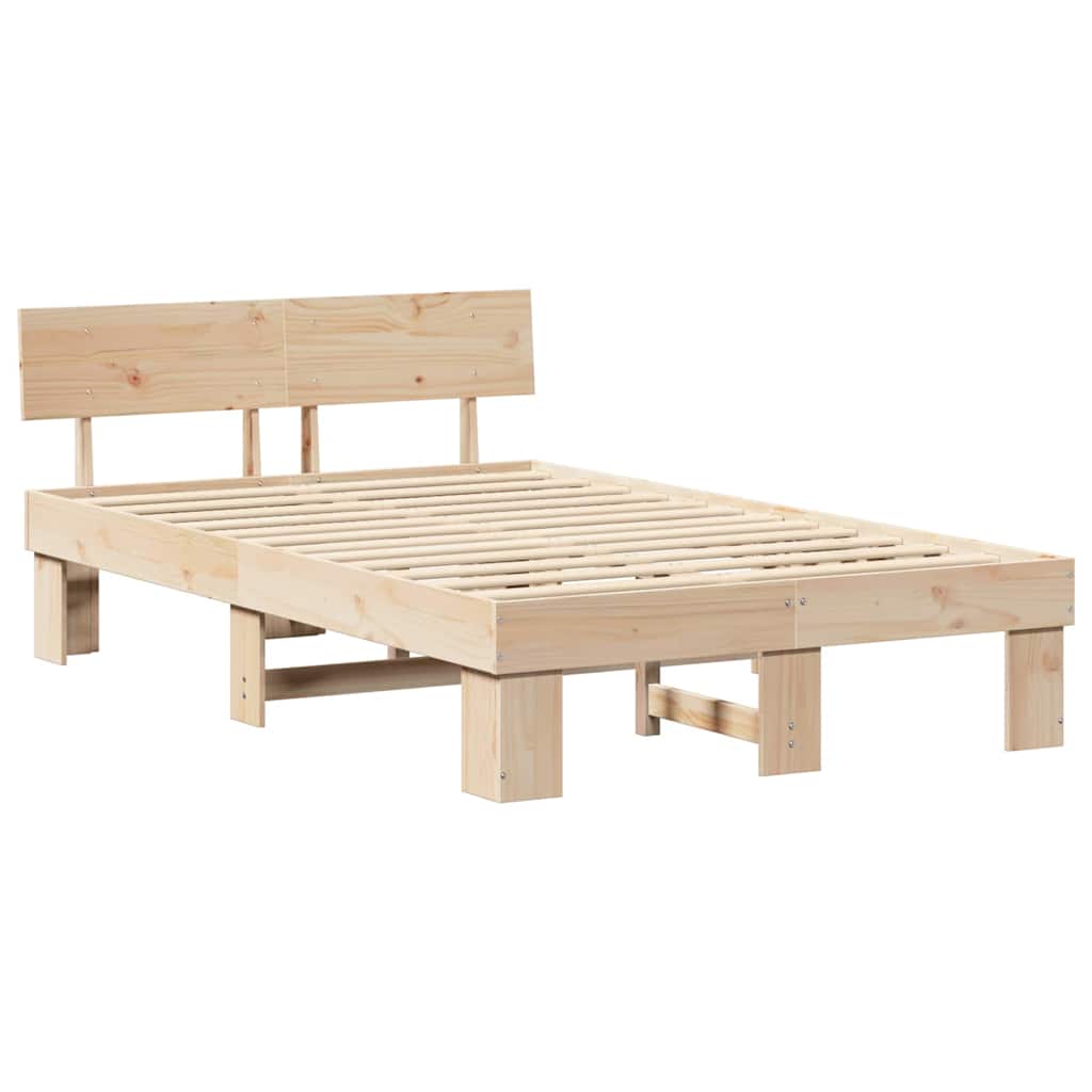 vidaXL Bed Frame with Headboard Natural 135 x 190 cm Solid Pine Wood