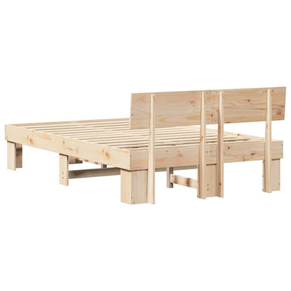 vidaXL Bed Frame with Headboard Natural 135 x 190 cm Solid Pine Wood