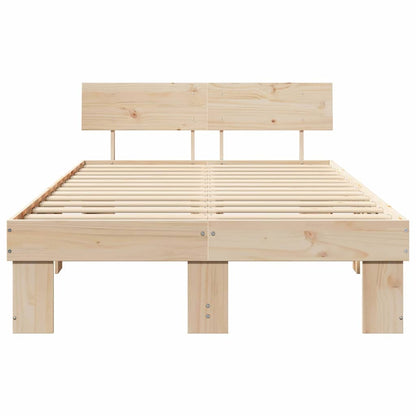 vidaXL Bed Frame with Headboard Natural 135 x 190 cm Solid Pine Wood